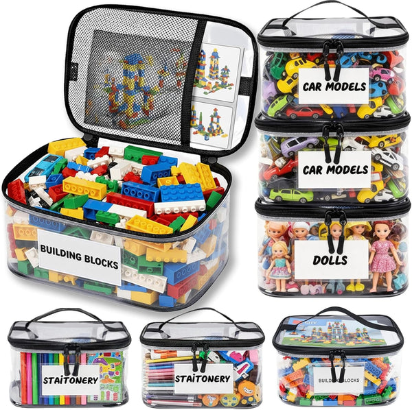 WILZEIMY 6 Pack Extra Large Clear Toy Storage Bags with Tag & Pocket