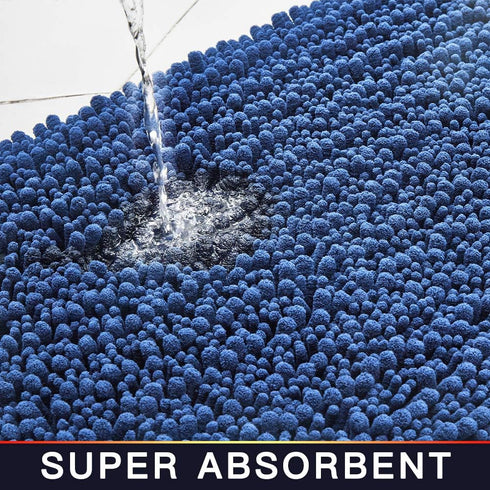 Walensee Non Slip Bathroom Rug, 24x17 Inch Dark Blue, Water Absorbent Super Soft Chenille Mat, Machine Washable