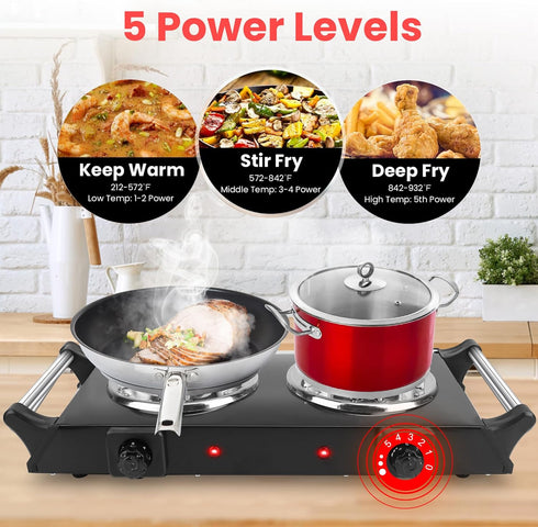 Moclever Hot Plate Electric Stove, 2000W Portable Cooking Stove with 5 Levels of Adjustable Temperature