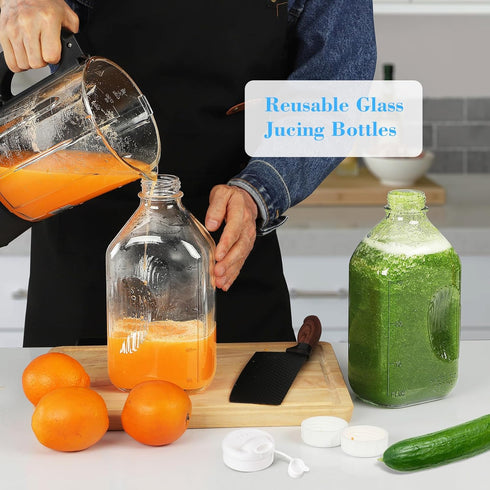 4 Pack 2 1/2 2 64 Oz Syntic Qt Glass Milk Bottles with Handle and Airtight Reusable Screw Lids, Gal Glass Water & Juice