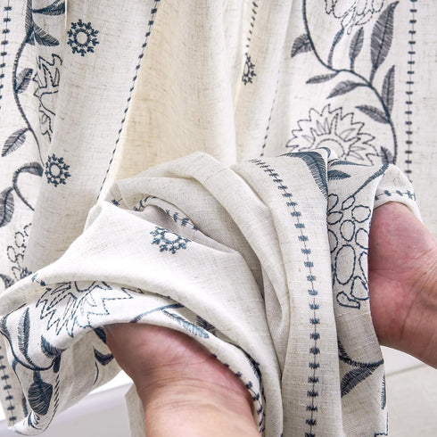 jinchan 54 Inch 2 Winslow Linen Curtains Length Small Window Curtains Embroidered Bordered Floral Drapes Light