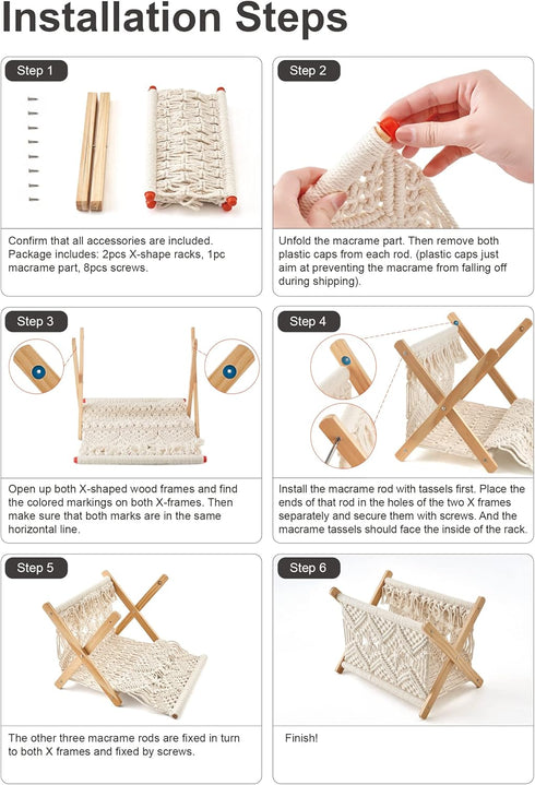 14L 10W Mkono Macrame Magazine Rack Boho Storage Holder Standing Basket for Books, Newspapers, Swaddle Blanket, Dorm