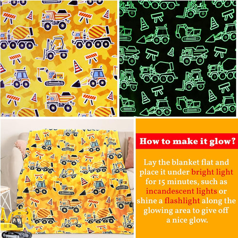 40"50" Excavator Toys Gifts for Kids Glow in The Dark Truck Blanket Construction Blankets Soft Tractor Throw Blankets