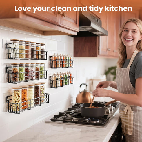 Mystozer 6 Pack, Spice Rack wall mounted Space-Saving Spice Organizer for Spice Jars and Seasonings,Screw or Adhesive