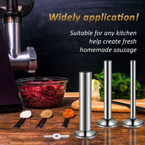 Mudder 4 Pieces Sausage Stuffer Kit, Stainless Steel Grinder Tubes with Sausage Stuffer Ring for Size 5 Meat Grinder
