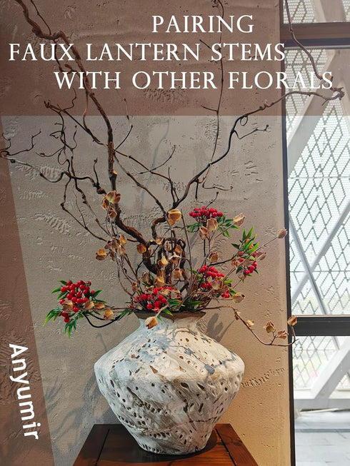 Anyumir 3Pcs 35.4 Inch Realistic Faux Berry Stems for Tall Vases, Bendable Brown Branches with Natural Frosted Effect