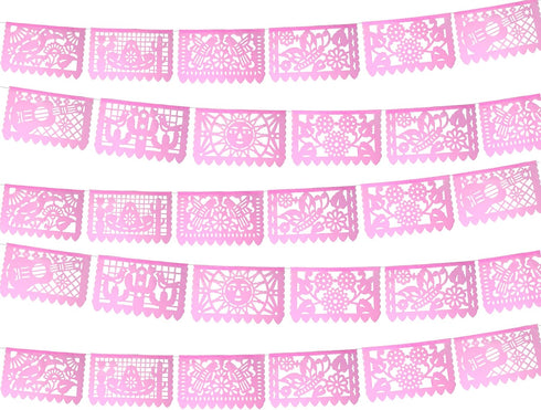 Mexican Banner Flags Light Pink Papel Picado - Over 60 feet Long Pastel Pink Tissue Paper Garland for Weddings,
