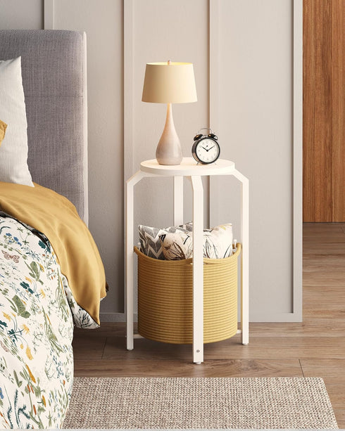 TB01BWN092 TUTOTAK Small Side Table, Round End Table, Night Stand, Bedside Table, Sofa Table with Storage Basket