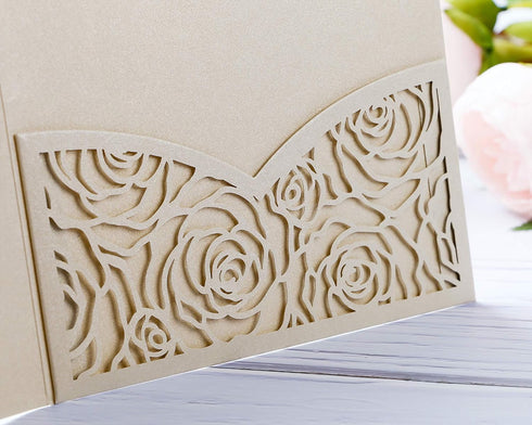20 Pcs Laser Cut Wedding Invitations Card Pocket - with Envelope for Birthday Party, Baby or Bride Shower Invite