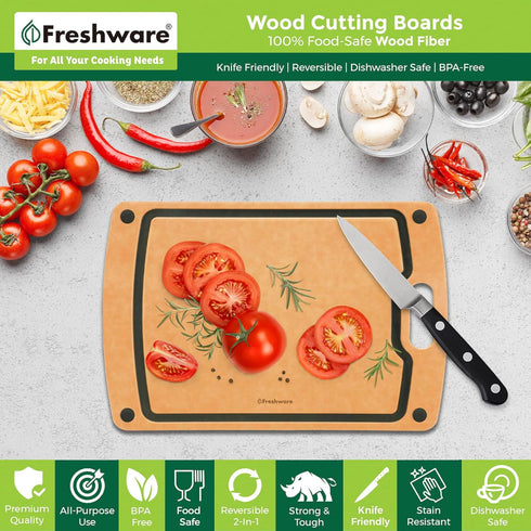 Cutting Board for Kitchen, Wood Cutting Board with Juice Grooves, Dishwasher Safe, Non-Porous, BPA Free, Medium Cutting Board, 14.6 x 11-inch, Natural Slate by Freshware