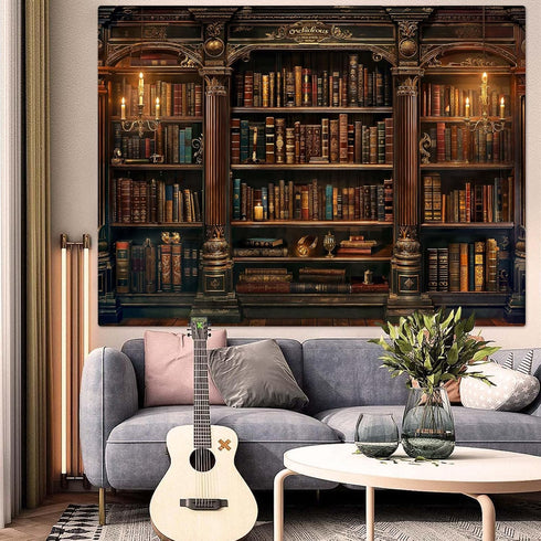 Accnicc 60 44 inch Vintage Bookshelf Tapestry Medieval Art Book Tapestries Wall Hanging Gothic Dark Academia Retro