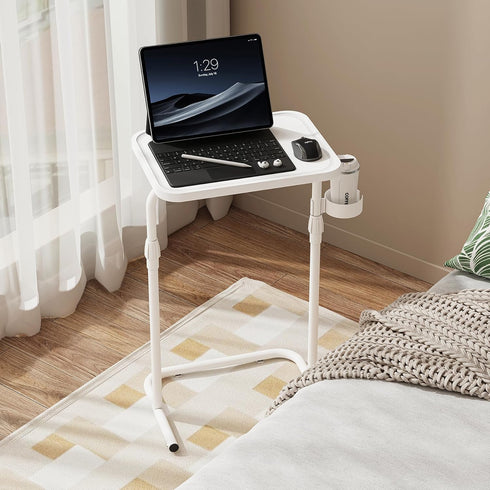 TB01BW091 TUTOTAK C Shaped End Table with Tiltable Surface, Adjustable Height Side Table, Slide Under Couch Table TV