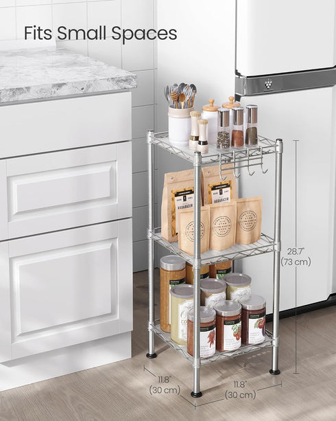 3-Tier 3 ULGR103E01 SONGMICS Bathroom Shelf, Storage Rack for Small Space, with PP Shelf Liners, Removable Hook