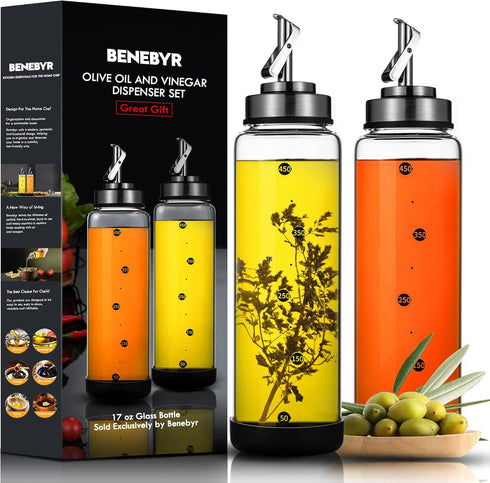 Glass Olive Oil Dispenser Bottle for Kitchen Shatterproof & Leakproof Oil and