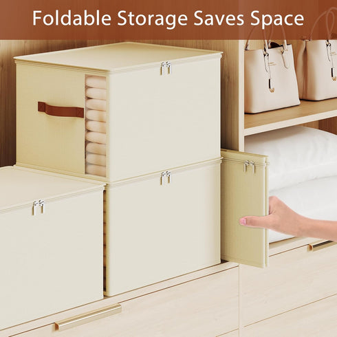 Clothes Storage Bins with Sturdy Frames, Foldable Fabric Clothing Organizer Box for Moving, Sweater Storage Cube with