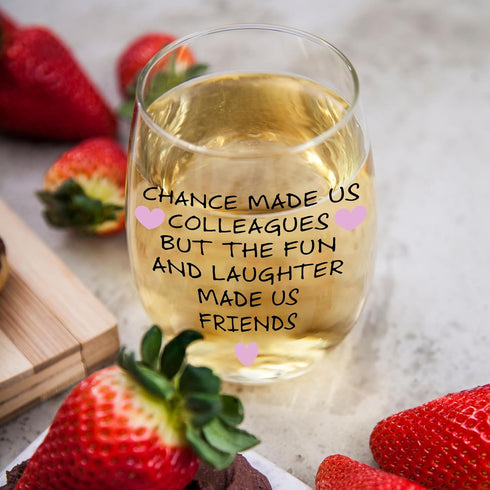 Chance Made Us Colleagues - Best Coworker BFF Gift, Perfect for Work Bestie Friend, 15 oz Stemless Wine Glass
