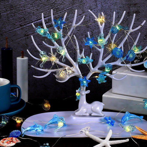 2 10ft 30 Zhanmai Pcs Ocean Decor String Lights for Bedroom Nautical Theme Seashell Seahorse Conch LED Battery Operated