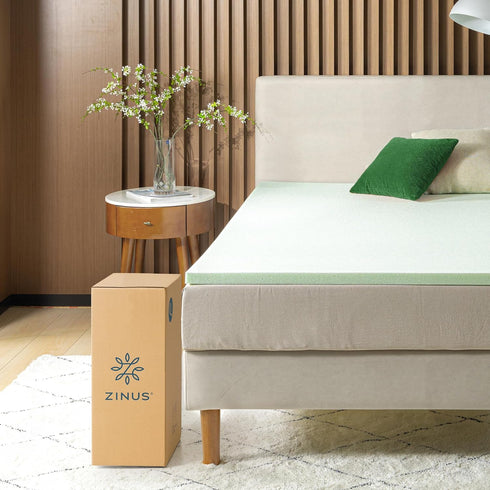 ZINUS 2 Inch Green Tea Memory Foam Mattress Topper, Smaller Convenient WonderBox Packaging, Pressure-Relieving Layers,