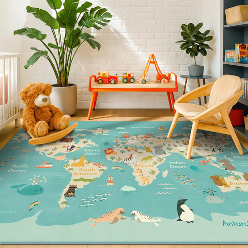 Washable 4x6 Kids Rug for Playroom Educational Large Play Mat for Children,