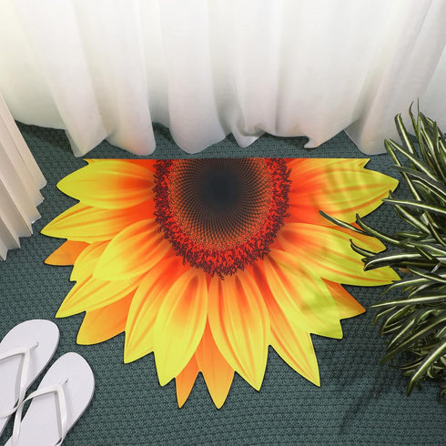 Non-slip Sunflower Shape Bathroom Rug, Decorative Water Absorbent Mat for Indoor Outdoor Kitchen Bath Shower Room, 27.6