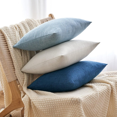 MIULEE Pack of 2 Decorative Linen Burlap Pillow Covers - Coastal Farmhouse Boho Accent Pillowcases 16x16 Inch Light Blue