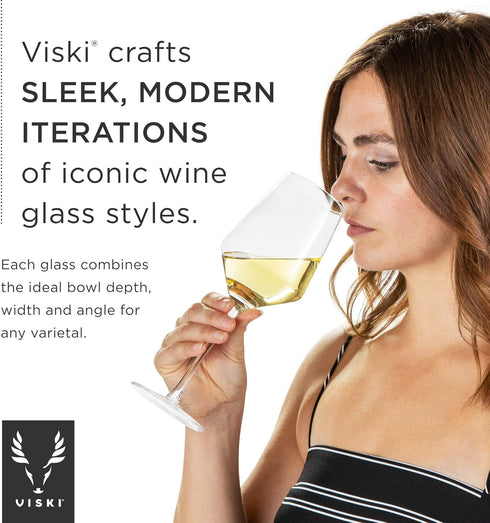 Viski Raye Faceted Crystal Wine Glasses - Set of 2, No-Lead Premium Crystal Clear Glass, Modern Stemless, 20 oz