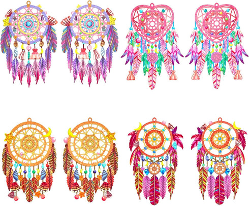 16pcs Multicolor Dreamcatcher Charms - Hollow Filigree Pendants for Earrings Jewelry Bookmark Accessories