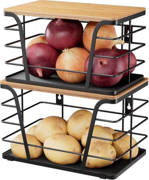 2 Pack Potato and Onion Storage Bins, Stackable Kitchen and Pantry Organizer