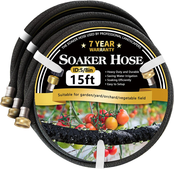 Hopegiver 5/8 Soaker Hose 15 ft 3 Pack, Heavy Duty Garden Soaker