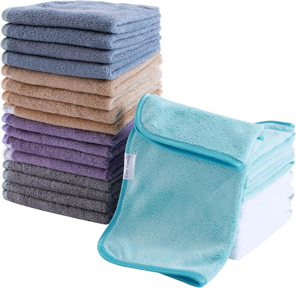 Cosy Family 24 Pack Soft Washcloths Set - 12 x 12 inches, Quick Drying
