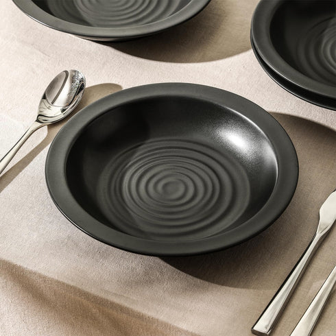 4-Piece Set Stone Lain Orbit Pasta Bowl Stoneware, Charcoal