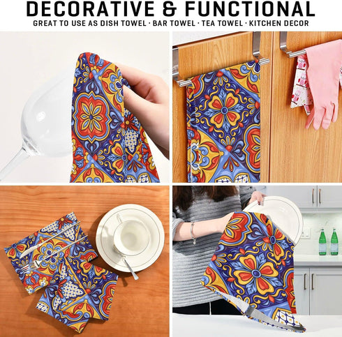 STAYTOP Set of 4 Mexican Talavera Ceramic Kitchen Towels, Super Soft, Strong Absorption, 28x18in Multifunctional