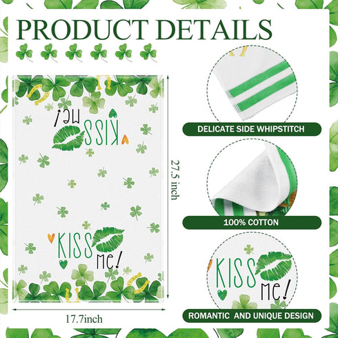 Zubebe 6 Pcs St. Patrick's Day Kitchen Towel Irish Lucky Shamrock Watercolor Gnome Dish Towels