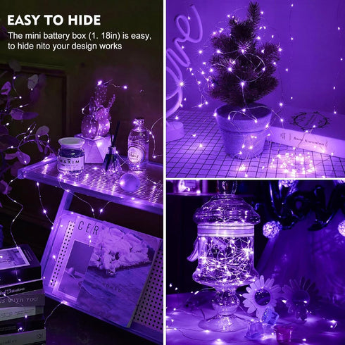 pozzolanas 24 Pack 3 7FT 20 (24, Purple Fairy Lights Battery Operated Modes LED Waterproof String Lights Twinkle Silver