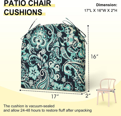 Set 4 17" 16" 2", downluxe Outdoor Chair Cushions of for Patio Furniture, Water-Resistant Patio Chair Cushions