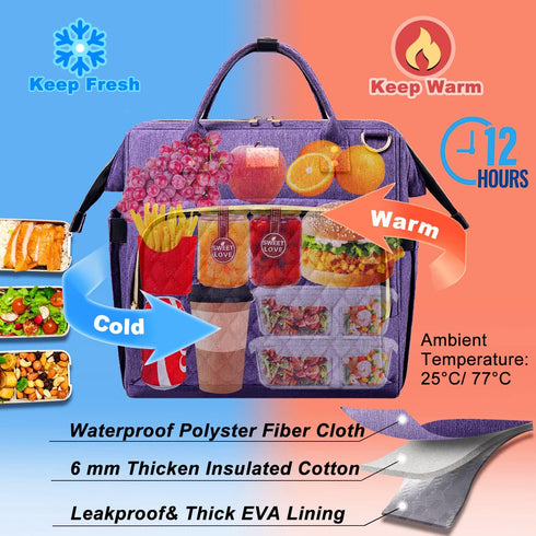 Weitars Lunch Bag for Women Cute Lunch Bag For Work,Insulated LunchBox Lunch Purse Leakproof Wide-Open Lonchera