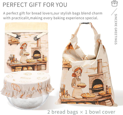 JOYCUDDLE 2 Packs Beeswax Bread Bags for Homemade Bread with Proofing Cover - XL Linen Reusable Sourdough Bags