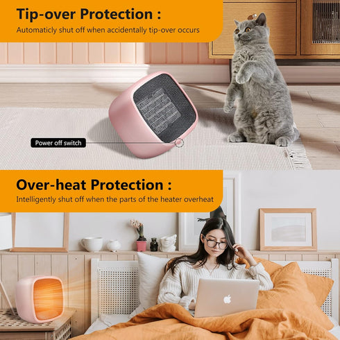 YOUCIDI Portable Space Heater, 1000W/800W Ceramic Electric Heater, Compact Small Warmer, Safe and Quiet for Indoor Use