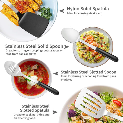 Stainless Steel Cooking Utensils Set - 4-Piece Kitchen Set with PP Handles, Dishwasher Safe, Non-Stick Spoons & Spatula