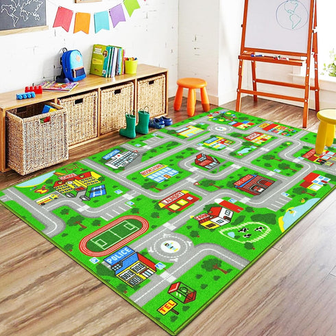 Capslpad Green Car Road Kid Rug Carpet Playmat for Playoom Traffic Road