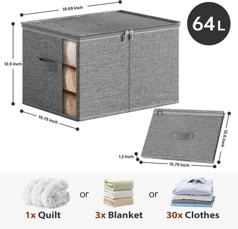 Large Clothes Storage Bins with Sturdy Frame, Foldable Organizer Box for Blankets, Seasonal Clothes, Comforter
