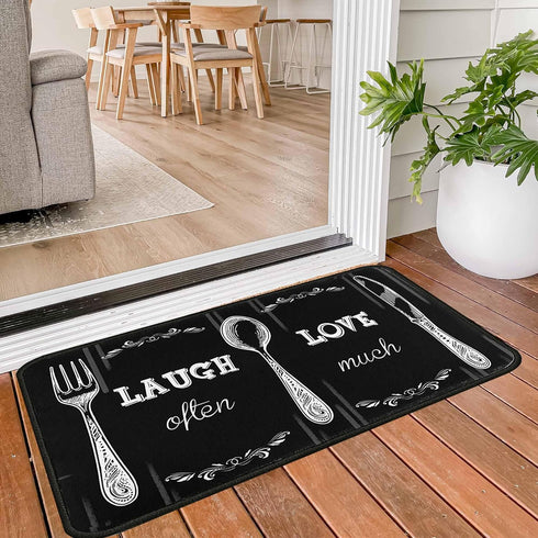 Set 2 17"x47"+17"x30" Black Kitchen Rug PCS | Non-Slip Waterproof Stain-Resistant Floor Mats | Farmhouse Style Mats