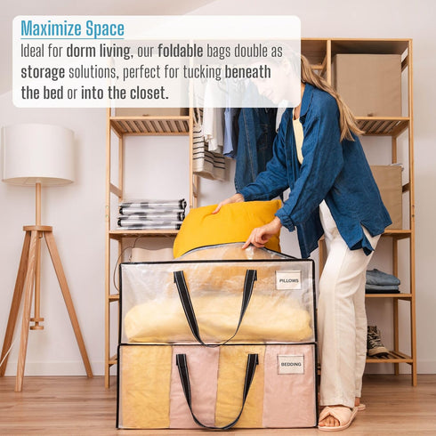 VENO 2 Pack Extra Large Moving Bags, Heavy-Duty Storage Totes for College Move-In, Clear