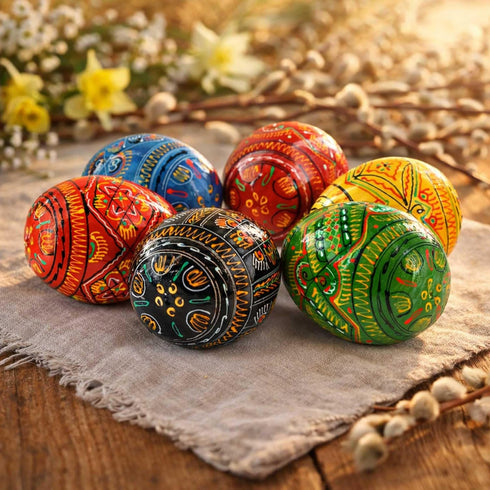 Set 6 2.5 Inches BestPysanky of Geometric Pysanky Ukrainian Wooden Easter Eggs