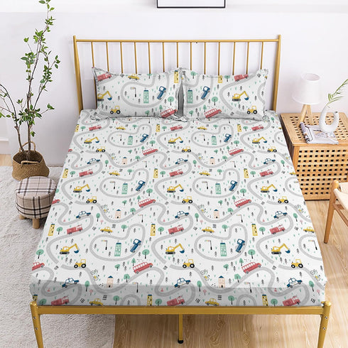 Yasida Car Sheet Sets for Kids Cute Cartoon Truck Bed Full Size
