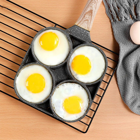 yarlung 4-Cup Fried Egg Frying Pan with Brush, Non-stick Poached Egg Skillet for Burger, Omelet, Camping