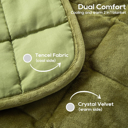 Small Weighted Blanket 7lbs for Adults and Kids, Reversible Warm Crystal Velvet and Cooling Tencel, Green 29x24 inches