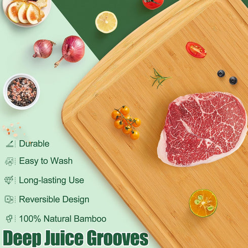 18x12.5" Homaxy Extra Large Bamboo Cutting Boards for Kitchen, Wood XL Cutting Board with Juice Groove, Butcher Block