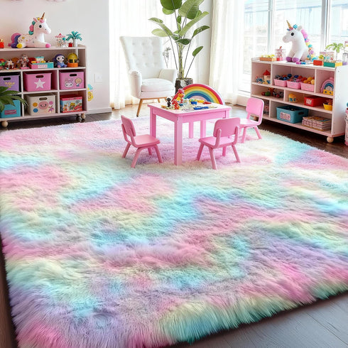 5x8 PAGISOFE Fluffy Soft Area Rugs for Girls Bedroom, Plush Shaggy Colorful Rugs for Kids Playroom Kawaii Princess