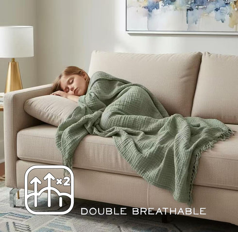 KyraHome 100% 60"x80", Summer, Organic Cotton Throw Blankets, Plant Dyed, Lightweight Warm, Gauze Soft Muslin Blankets